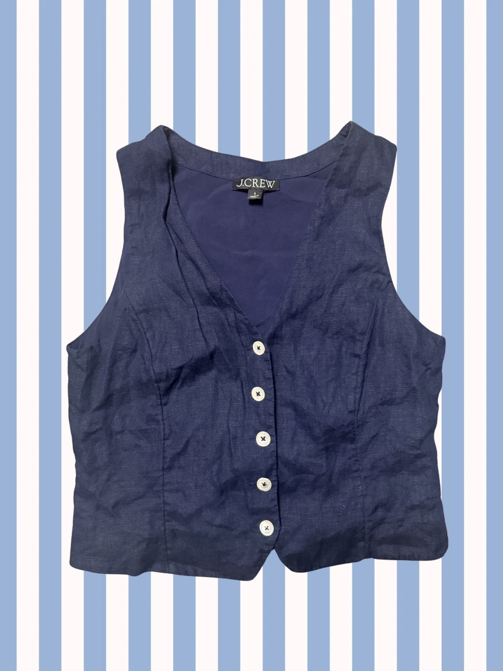J. Crew Navy Sleeveless Linen Button-Front Top Vest Dark Acadamia